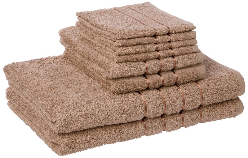 Lavish Home 8 Piece 100% Cotton Plush Bath Towel Set - Taupe 27.5"x57.25"x0.25" - Image 1